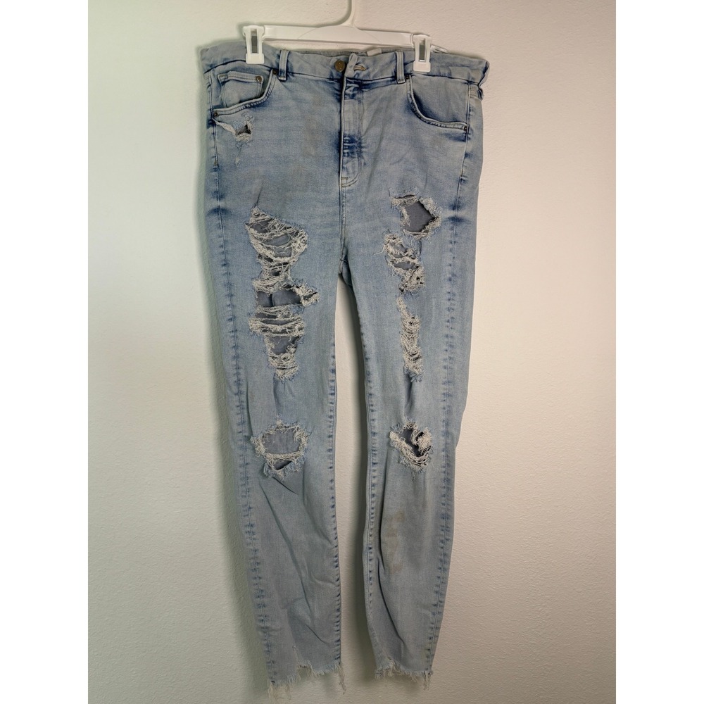 H&M &Denim Super Skinny High Waist Distressed Ankle Jeans Light Wash 18